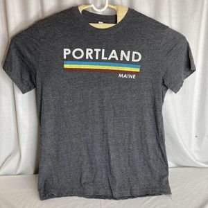 Portland Maine Rainbow Stripe T Shirt XL Unisex Gray Short Sleeve Mens Womens